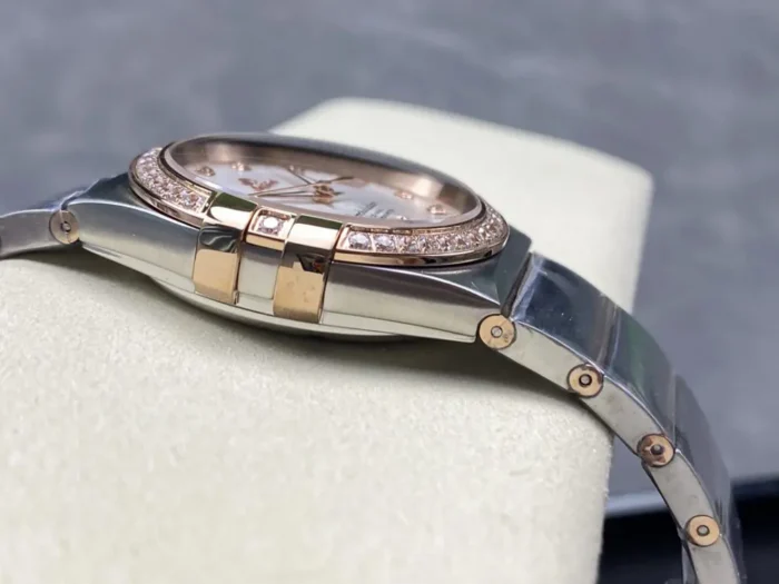 Caseback view showing Co-Axial movement through sapphire crystal