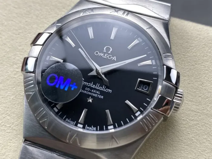 Caseback view showing Co-Axial movement through sapphire crystal