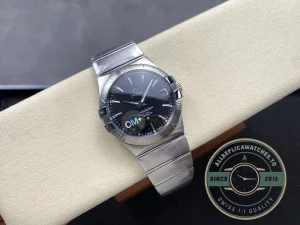 Omega Constellation Black on wrist in natural lighting