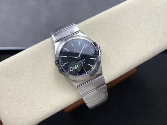Omega Constellation Black on wrist in natural lighting