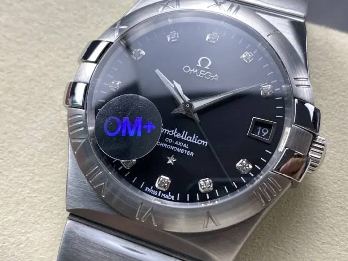 Caseback view showing Co-Axial movement through sapphire crystal