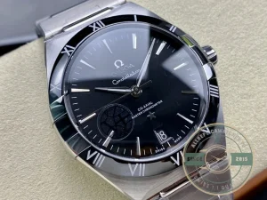 Omega Constellation Black on wrist in natural lighting