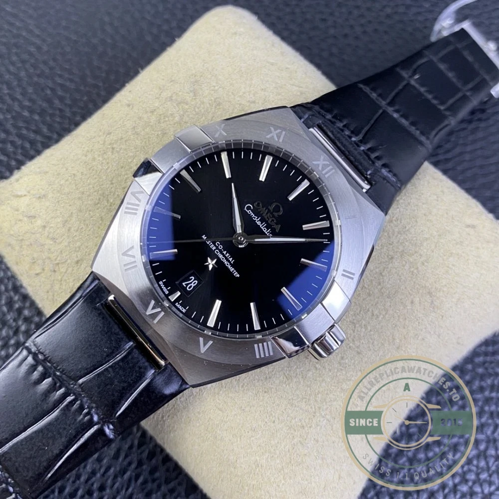 Close-up of steel bezel and dial markers