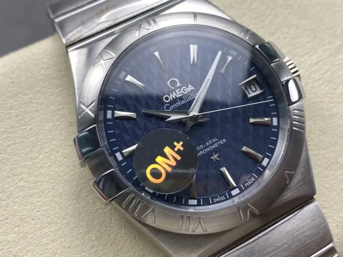 Close-up of steel bezel and dial markers