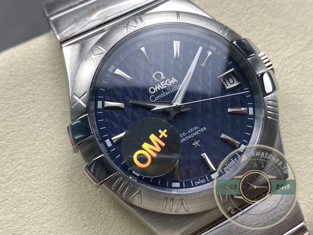 Close-up of steel bezel and dial markers