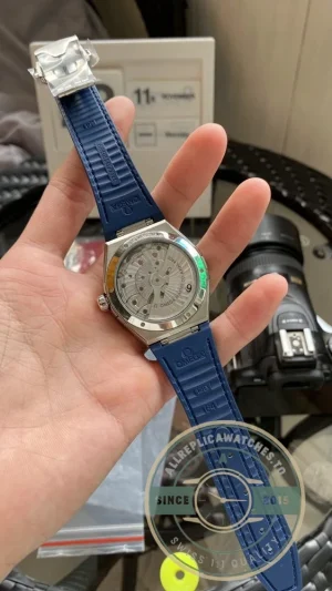 Omega Constellation Blue on wrist in natural lighting