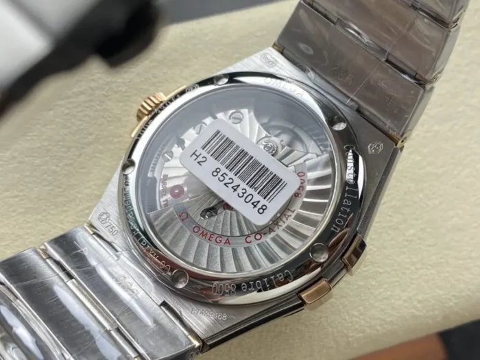 Close-up of steel bezel and dial markers