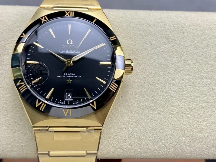Caseback view showing Co-Axial movement through sapphire crystal
