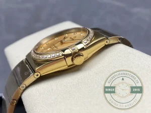 Close-up of steel bezel and dial markers