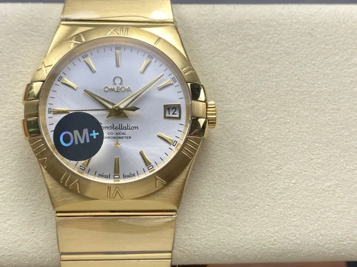 Close-up of steel bezel and dial markers