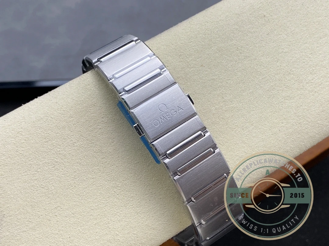 Omega Constellation Green on wrist in natural lighting