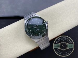 Close-up of steel bezel and dial markers