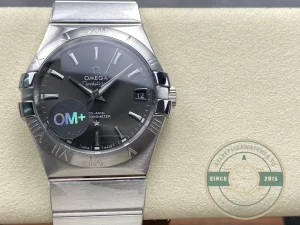 Complete front view showing grey dial and bezel ring