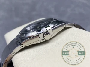 Omega Constellation Grey on wrist in natural lighting