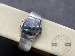 Close-up of steel bezel and dial markers