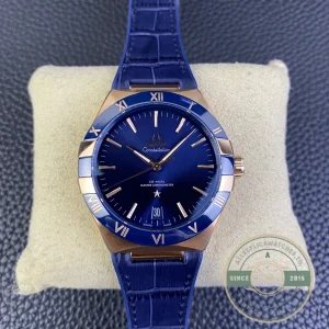 Complete front view showing blue dial and bezel ring
