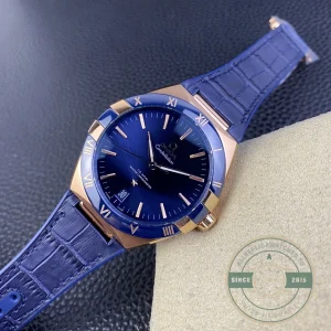 Caseback view showing Co-Axial movement through sapphire crystal