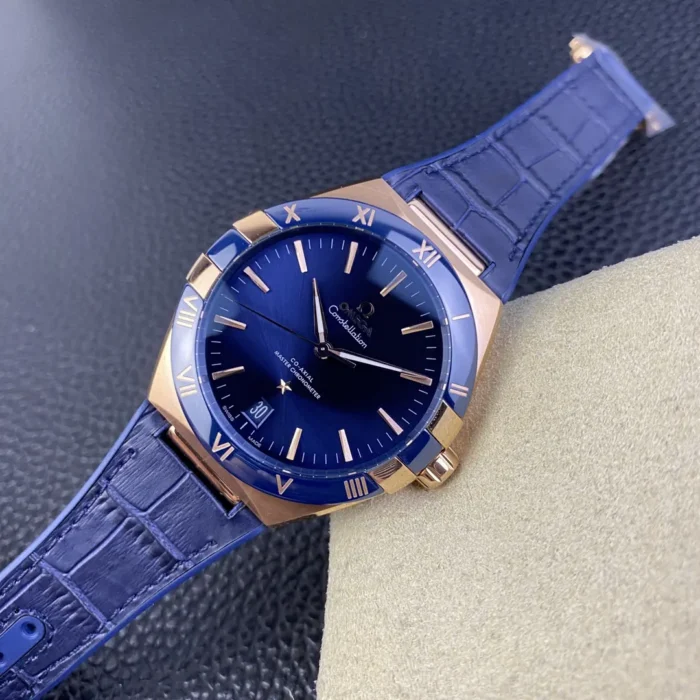 Caseback view showing Co-Axial movement through sapphire crystal