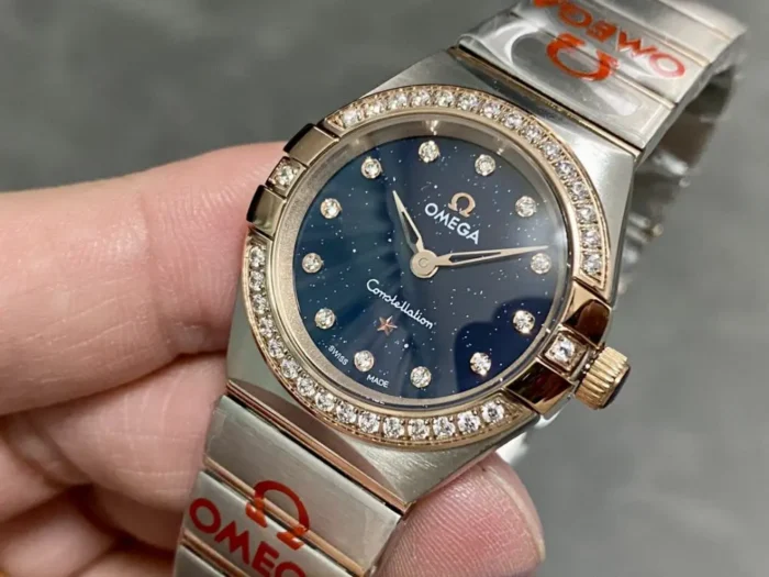 Caseback view showing Co-Axial movement through sapphire crystal