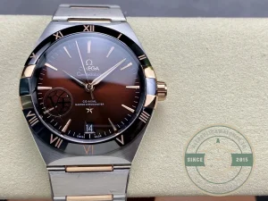 Complete front view showing red dial and bezel ring