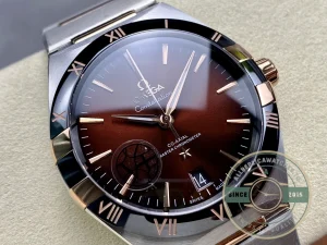 Omega Constellation Red on wrist in natural lighting