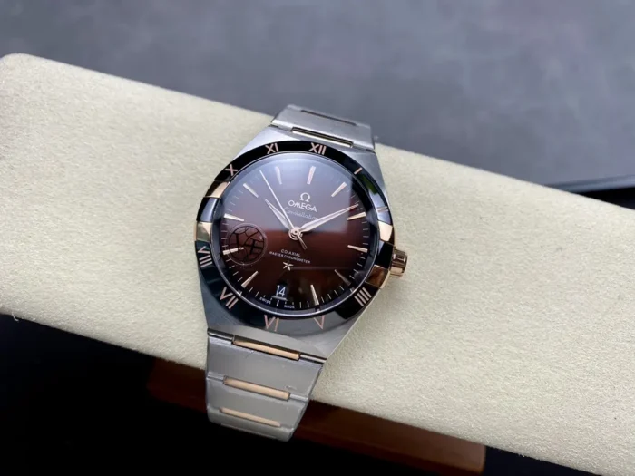 Close-up of steel bezel and dial markers