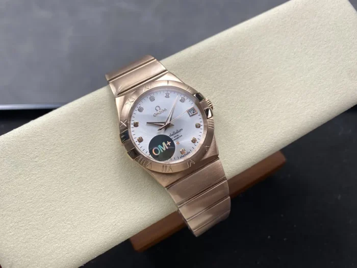 Omega Constellation Rose Gold on wrist in natural lighting
