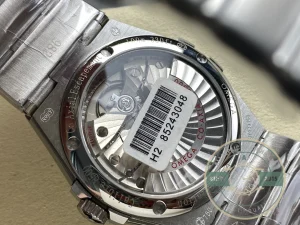 Complete front view showing silver dial and bezel ring