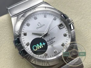 Close-up of steel bezel and dial markers