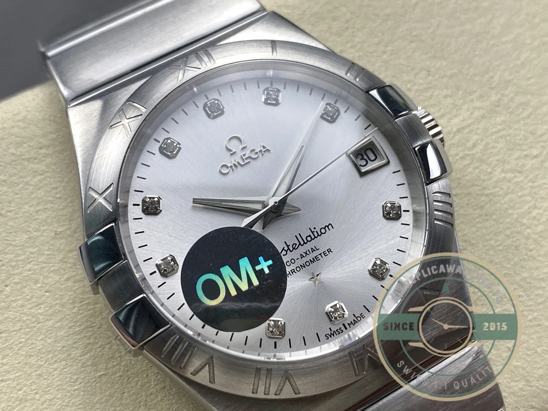 Close-up of steel bezel and dial markers