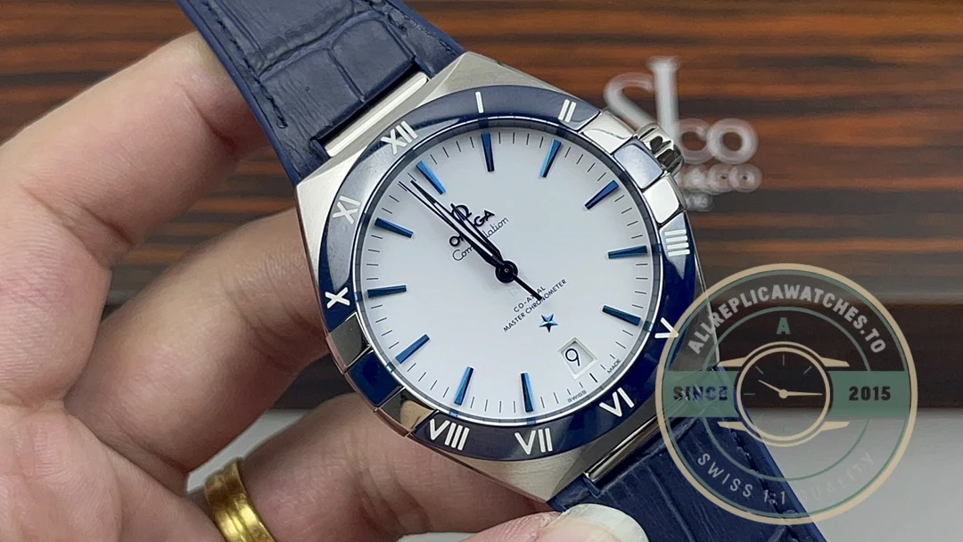 Omega Constellation White on wrist in natural lighting