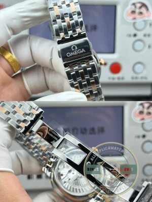 Caseback view showing Co-Axial movement through sapphire crystal