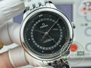 Caseback view showing Co-Axial movement through sapphire crystal