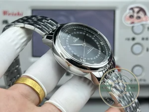 Omega De Ville Black on wrist in natural lighting