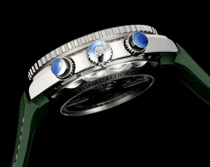 Omega Seamaster Green on wrist in natural lighting
