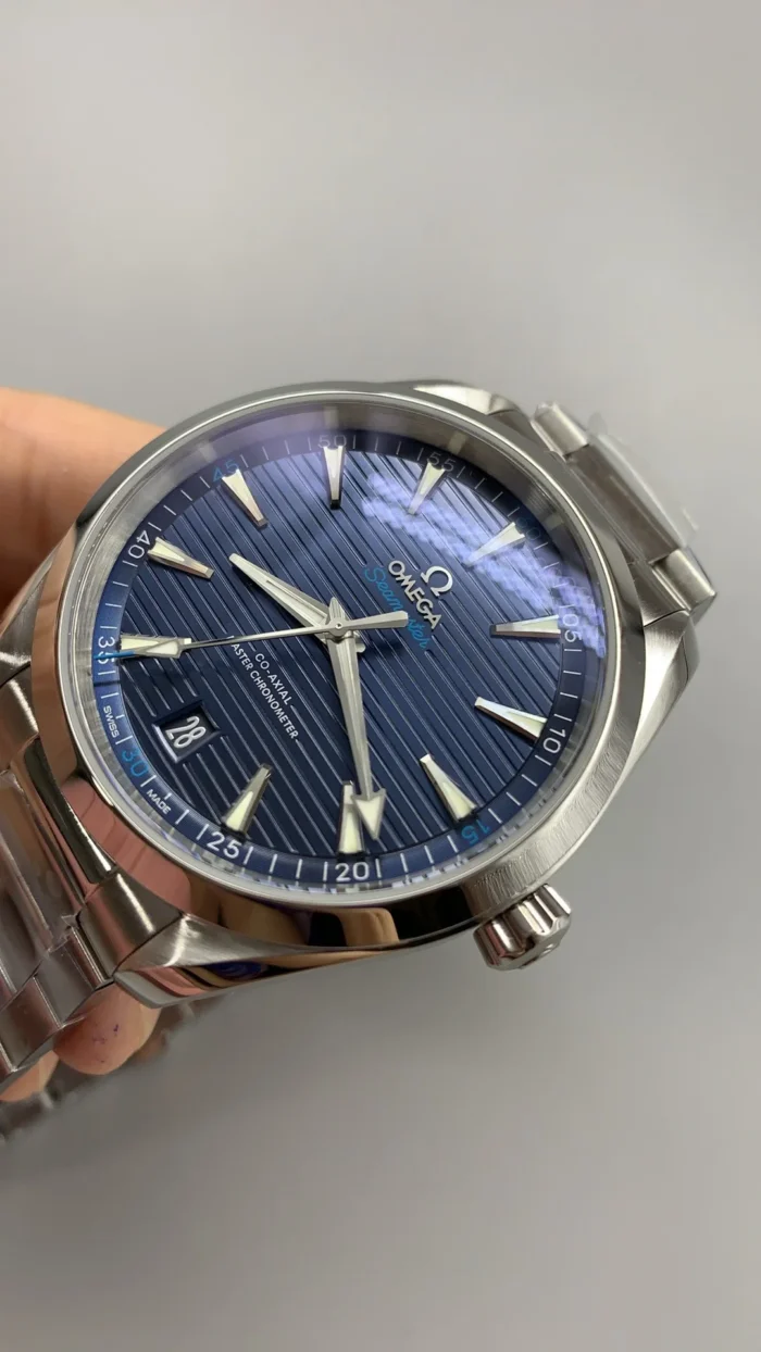 Caseback view showing Co-Axial movement through sapphire crystal