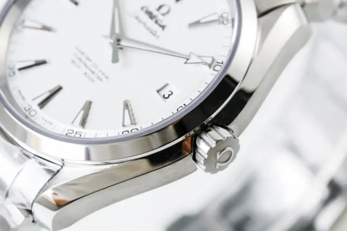 Close-up of steel bezel and dial markers
