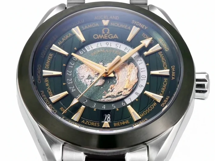 Caseback view showing Co-Axial movement through sapphire crystal