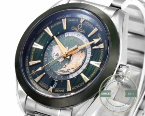 Omega Seamaster Green on wrist in natural lighting