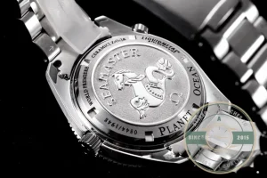 Caseback view showing Co-Axial movement through sapphire crystal