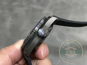 Close-up of steel bezel and dial markers