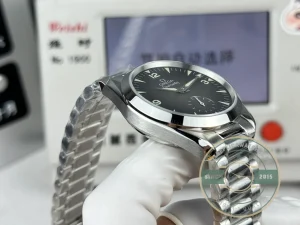 Caseback view showing Co-Axial movement through sapphire crystal