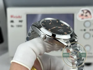 Close-up of steel bezel and dial markers