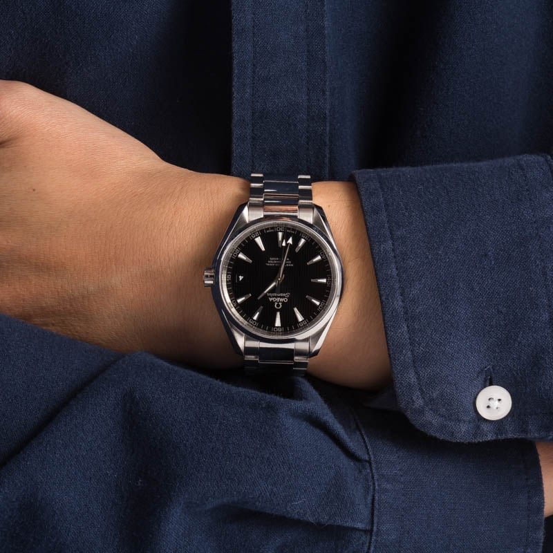 Omega Seamaster Aqua Terra 150M Teak Dial Steel Bracelet Wrist Shot Dress Sport