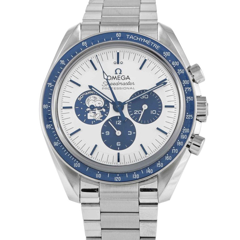 Omega Speedmaster Silver Snoopy Award 50Th Anniversary Blue White Dial Steel Bracelet