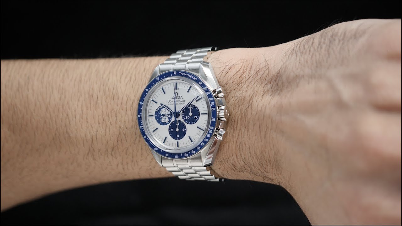Omega Speedmaster Silver Snoopy Award Wrist Shot Steel Bracelet Blue White Casual